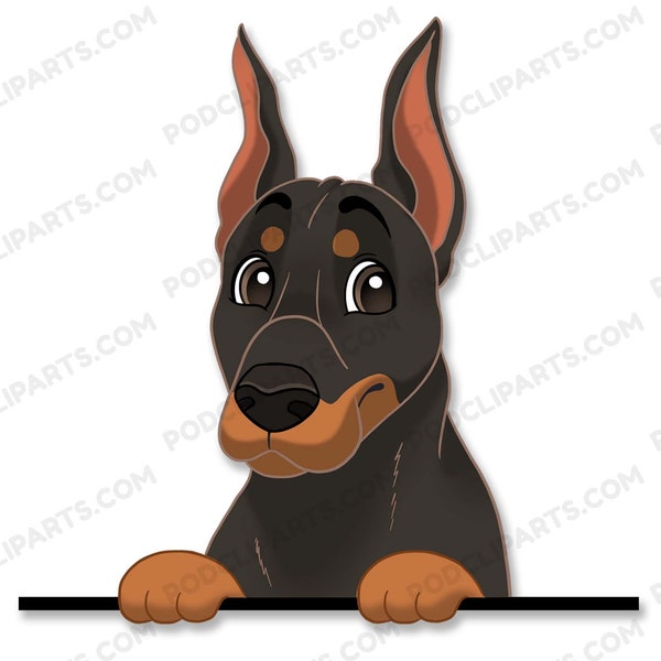 Doberman Pinscher Dog Clipart, PeekABoo Dog, Cartoon Pet Portrait, Pet Cartoon, Cartoon Dog, Dog Portrait,Pet Drawing,Dog Face Clip Art-IL28
