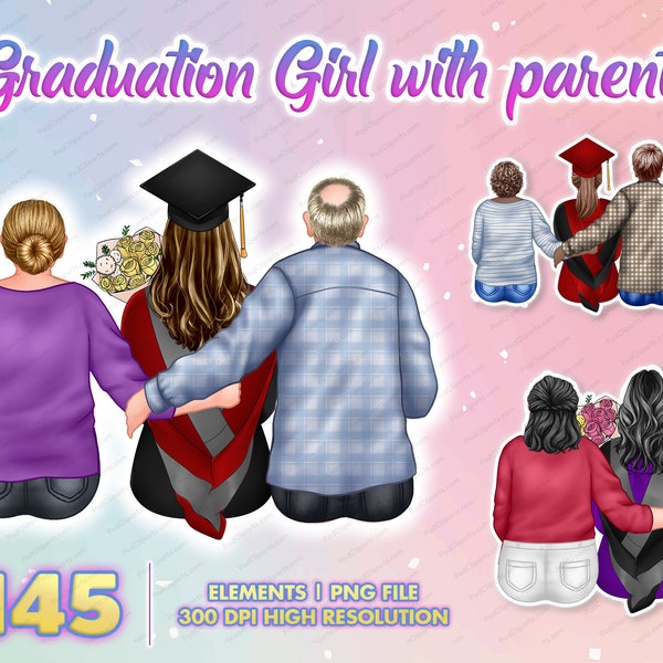 2023 Chica de graduación con imágenes prediseñadas de reunión familiar PNG, último día de clases con imágenes prediseñadas de padres PNG, niñas graduadas con abuelos - CA262