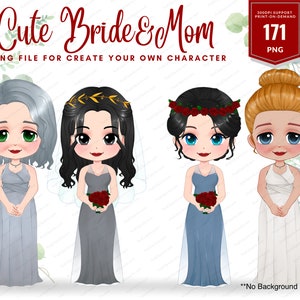 171 Bride and Mom Clipart, Mother of the Bride, Wedding clipart, Bride png, Bridesmaid Clipart, Maid of honor Clipart,Marriage - CA193