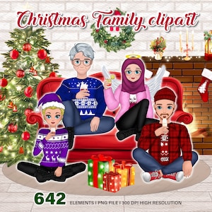 Bundle Christmas Family Clipart PNG, My Family Clipart, Our Family Clipart, DIY Portrait Creator, Parents and Children, Customizable - CA363
