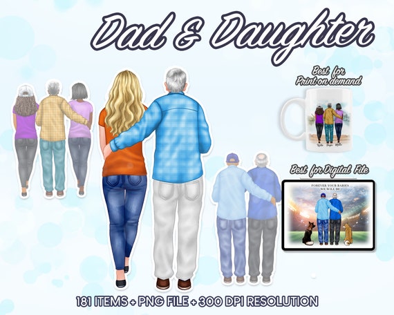 Dad and Daughter Clipart, Happy Fathers Day Clipart, Daughter Clipart, Family Clipart, Custom Family png, Father Day PNG, Dad Clipart - CA93