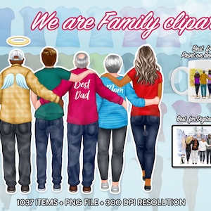 Grande famille Clipart Bundle maman papa enfants fille fils vue arrière Clipart personnalisable famille personnalisé Portrait de famille famille clip art PNG - CA92