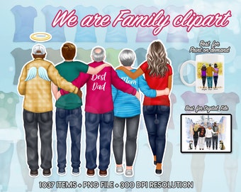 Big Family Clipart Bundle Mom Dad Kids Daughter Son Back View Clipart Customizable Family Custom Family Portrait Family clip art PNG - CA92