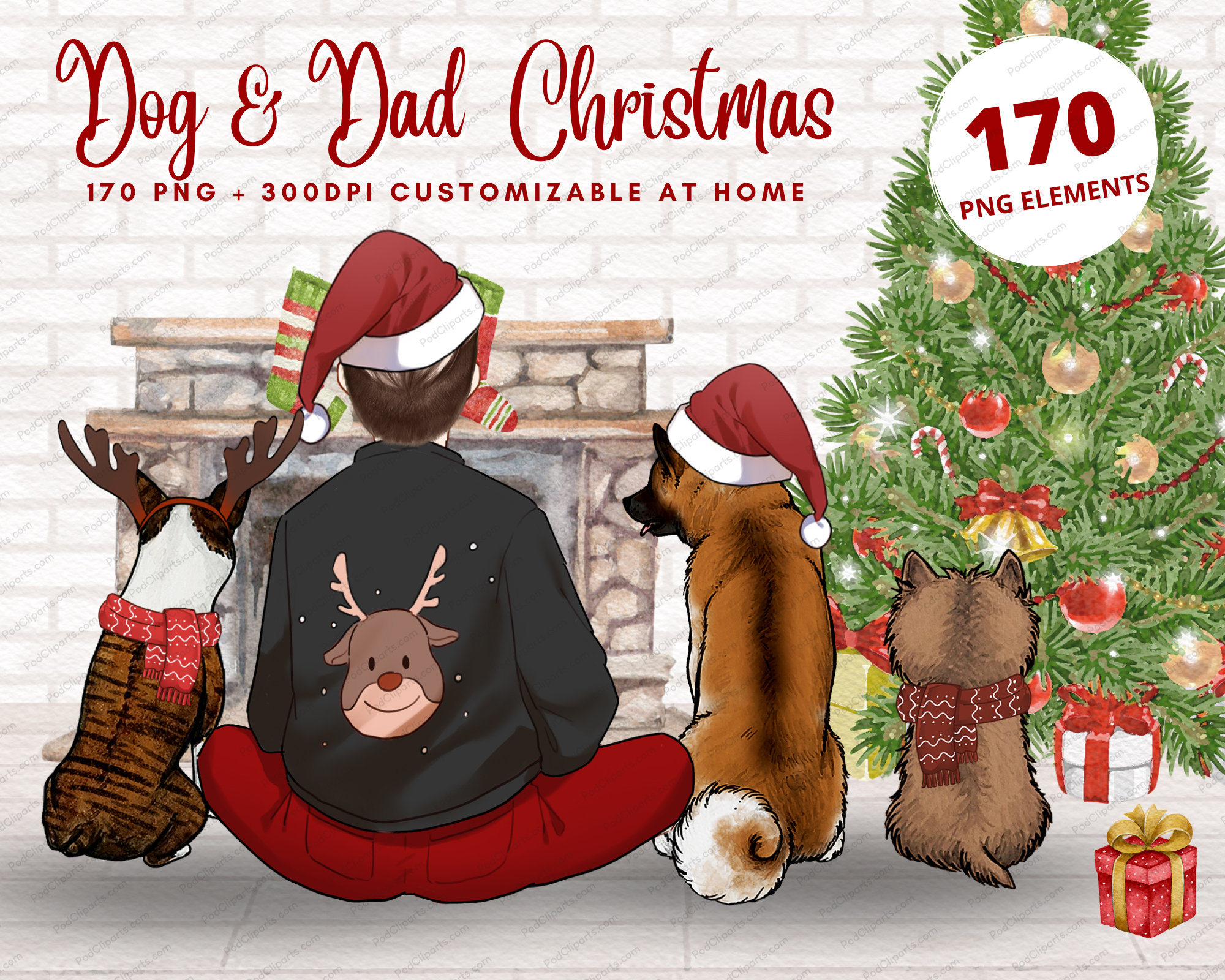 Dog Dad Christmas Clipart Dog Clipart Christmas Family - Etsy