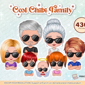Big Chibi Cute Family Clipart PNG Mother&#39;s Father and children clipart Portrait for Personalized sublimation design cartoon project - CA315
