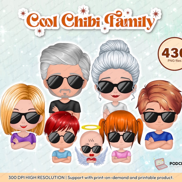 Big Chibi Cute Family Clipart PNG Mother's Father and children clipart Portrait for Personalized sublimation design cartoon project - CA315