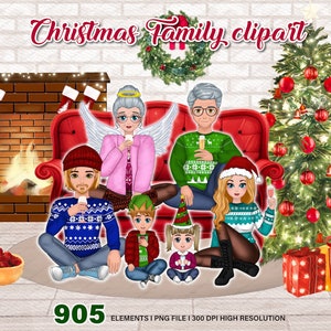 Bundel kerstfamilie clipart PNG, mijn familie clipart, onze familie clipart, DIY Portrait Creator, ouders en kinderen, aanpasbaar - CA361