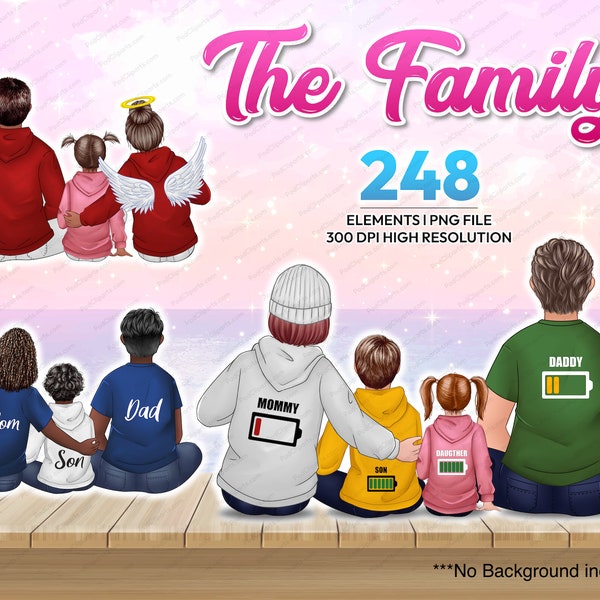 Sweat à capuche personnalisé Portrait de famille Clipart PNG chiffres, papa maman enfants, Clipart famille, clipart enfants, famille personnelle personnalisable - CA282