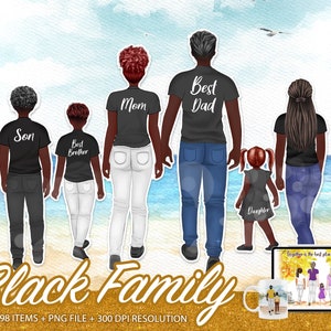 Black Family Clipart, Black Family Reunion,Custom Family Portrait,Mom Dad Kids Daughter Son,Black Girl clipart,Customizable Family PNG-CA107