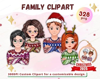 Familie Weihnachten Clipart Bundle Mama Papa Kinder Tochter Sohn Rückansicht Clipart anpassbare Familie benutzerdefinierte Familien Porträt - CA373