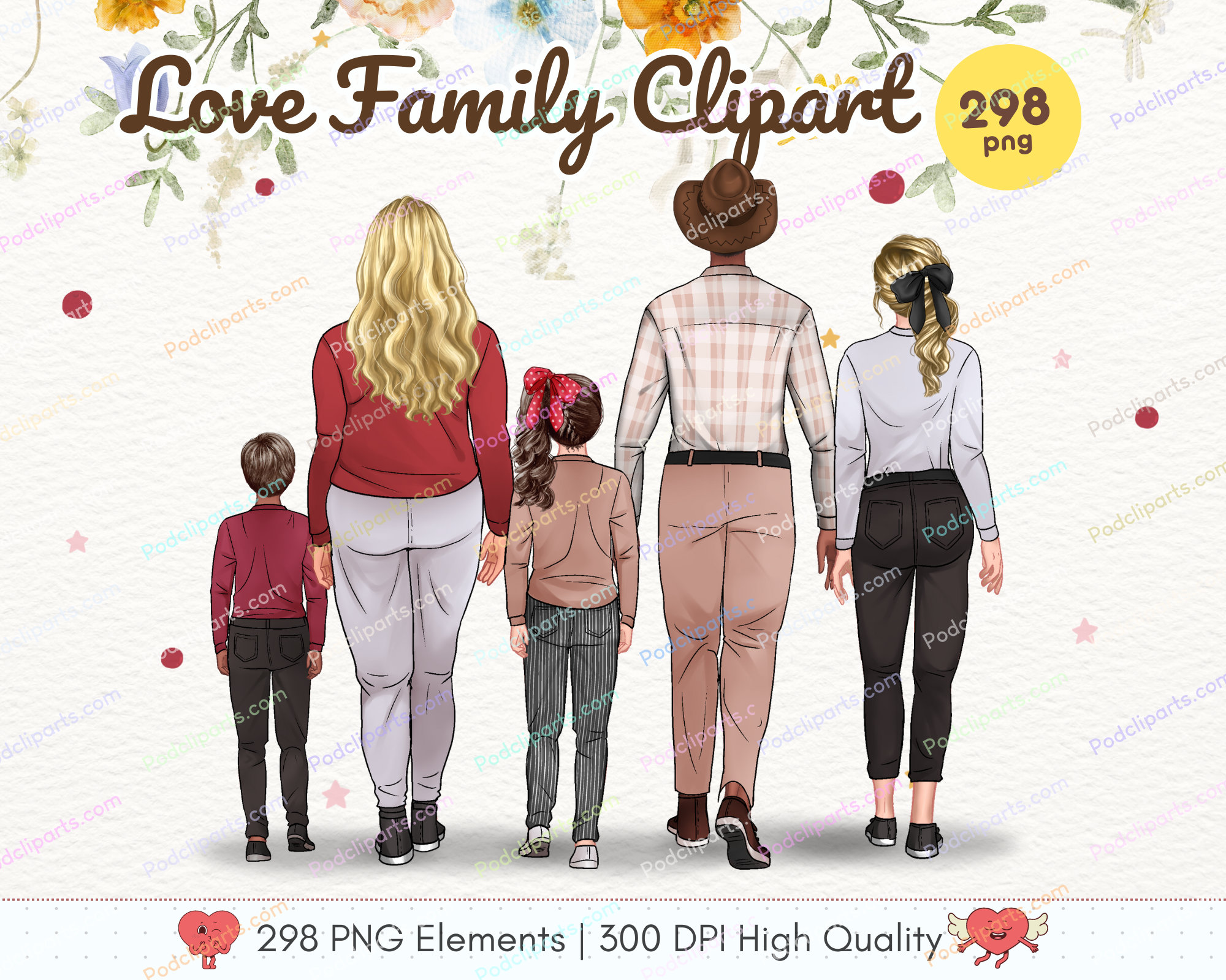 Fashion Illustration Mother's Day Family Portrait Clipart, Gift for Mom Clipart, Mom with Kids Clipart, DIY Free Commercial Use- CA460