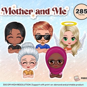 Chibi Mother Daughter and son clipart PNG, Cute Like Mother Like Daughters Clipart, family clipart, Mother&#39;s day, grandmother custom - CA317