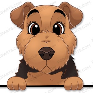 Airedale Terrier Cartoon Dog Portrait, Dog Drawing Png, Dog Clipart, Dog lover png, Dog Face Digital Clip Art, Peeking Dog Clipart - IL42