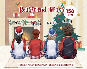 Best Friends Christmas Clipart PNG , Besties Clipart, Sisters Gifts DIY, Fashion Girls, Soul Sisters Clipart, Customizable - CA410