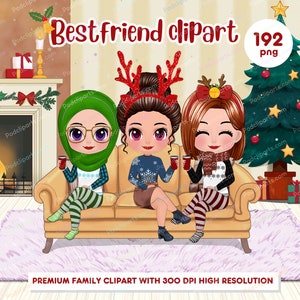 Bestie Christmas Clipart PNG , Besties Clipart, Sisters Gifts DIY, Cocktails, Coffee, Fashion Girls, Soul Sisters Clipart - CA419