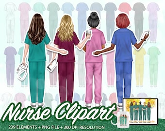 Nurses Clip Art, Custom Nurse Portrait, Doctor Clip Art, HealthCare Clipart, Hospital Clipart, Doctor Nurse Clipart, Nurse Clipart PNG -CA23