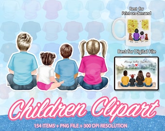 Bundle Boy and girl clipart, Child  clipart, Children day, Kid Clipart, Sitting Family, Son clipart, children day 2024, PNG - CA84