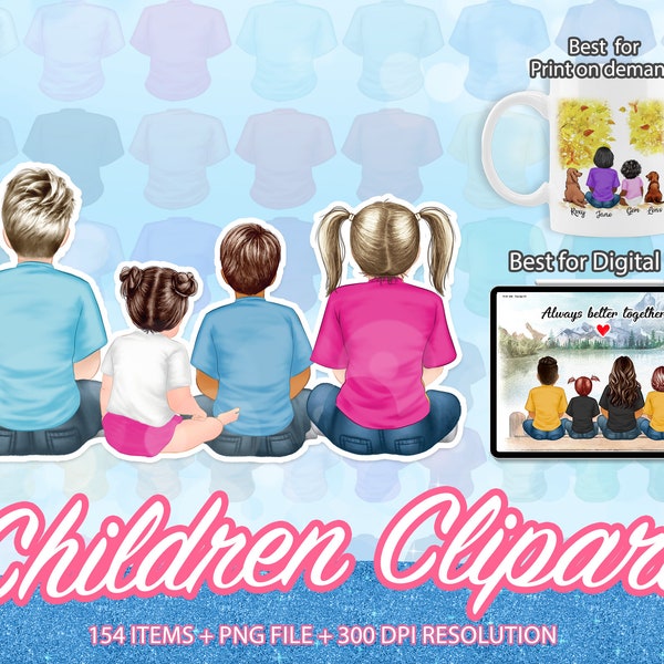 Bundle Boy and girl clipart, Child  clipart, Children day, Kid Clipart, Sitting Family, Son clipart, children day 2024, PNG - CA84