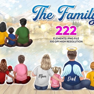 Sitting Family Portrait PNG clipart Custom Family PNG Mom Dad Daughter Son, customizable personal Gift Ideas Instant PNG download - CA272
