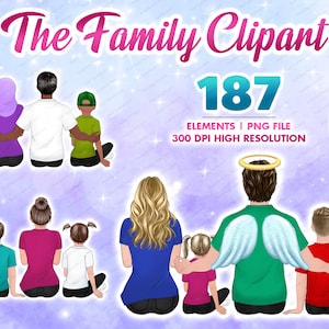 Bundle Sitting family portrait for custom png, father day clipart, mother day clipart, dad and mom, son and daughter creator - CA156