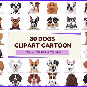 30 Paquete Peek A Boo Dog American Cartoon Style Clipart, Anime Pet Portrait, Puppy Digital Art, Pet Portrait, peeking dog PNG VOL.2 - CA198