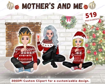 Chibi Grandma Clipart PNG, Mother and daughter, Mother and Son, Mother's day clipart, Grandmother clipart, Family clipart, png files - CA364