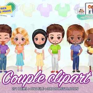 Couple Chibi Clipart PNG, Best Friend Clipart, Cocktail Clipart, Besties Clipart, Male and Female Clipart, Couple Portrait, Couple - CA344
