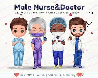 Chibi medizinische Clipart, Gesundheitswesen Clipart, Chibi Krankenhaus Clipart Bundle, Krankenschwester Clipart, Arzt Clipart, Krankenhausplaner, Bruder - CA480