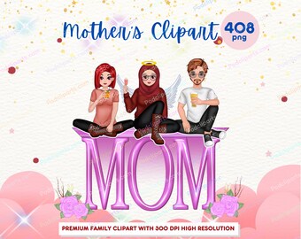 Chibi Grandma Clipart PNG, Mother and daughter, Mother and Son, Mother's day clipart, Grandmother clipart, Family clipart, png files - CA353