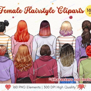 Vrouw kapsels clipart PNG, vrouwelijk lang haar, gevlochten haar, beste vrienden clipart, aangepaste vrouwelijk kort haar PNG, mooie clipart-CA511