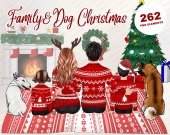 Christmas family clipart dogs, Big Family, Holidays Clipart, Winter Dog clipart, Cozy Winter, Best friends clipart, Dog Parent PNG-CA150