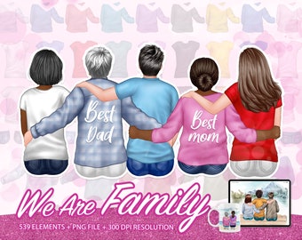 Bundle Wir sind Familie Clipart, Vatertag Clipart benutzerdefinierte Sitzen zurück am besten Mama, Papa, Sohn und Tochter Porträt PNG, Muttertag - CA85
