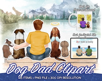 Dad With Dog Clipart, Dog Dad Clipart, Fathers Clipart, Best friends clipart, Papa Family Portrait, Dog Lover Pet, Best Dad Ever PNG -CA76