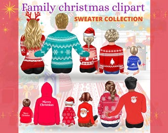 Clipart di Natale per la famiglia, Clipart invernale accogliente, Clipart stagionale, Genitori e bambini, Clipart di Natale, Clipart di Capodanno, Natale in famiglia PNG-CA141
