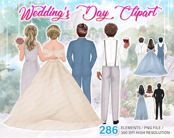 Married Couple Wedding Day Bride and Groom DIY Clipart PNG, Just Married Clipart,Marriage bridal illustration invitation PNG - CA242