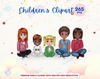 Bundle Boy and girl Christmas clipart, Child  clipart, Children day, Kid Clipart, Sitting Family, Son clipart, children day, PNG - CA355