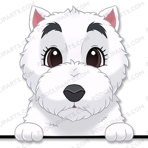 Westie Dog Clipart, PeekABoo Dog, Cartoon Pet Portrait, Pet Cartoon, Cartoon Dog, Dog Portrait, Pet Drawing, Dog Face Digital Clip Art -IL90
