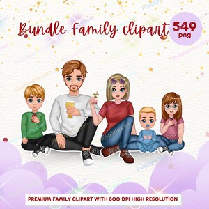 Big Chibi Cute Family Clipart PNG, Mother&#39;s Father and children clipart Portrait for Personalized sublimation design cartoon project - CA351