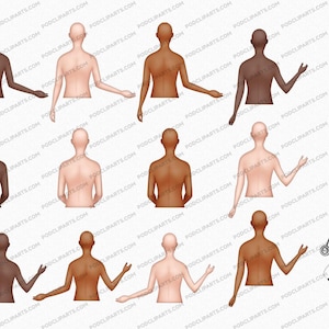 Pu&ograve; includere: Tre viste posteriori di una persona con diversi toni della pelle, con le braccia distese. La persona indossa un body color carne. L'immagine include anche una tazza di caff&egrave;, un tablet e uno stetoscopio.