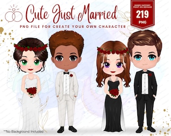 219 Bride and Groom couple clipart png, Just married ceremony, Anniversary,nuptials, ceremony big day, Valentine day PNG Anime Creator-CA195