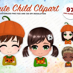 97 Cute Halloween clipart, Children Clipart, Trick or treat kids Clipart, anime, chibi, Boy Clipart, Girl Clipart, baby clipart - CA187