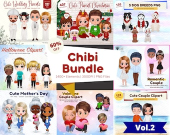 1400+ Bundle Chibi family clipart pack vol.1, character anime clipart girl clip art, friends boy and girl cartoon mug Christmas png - CA243