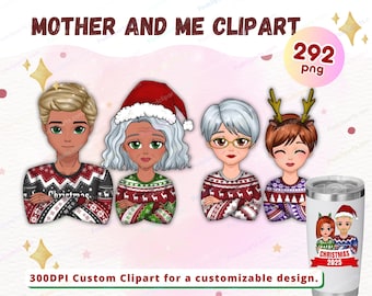 Chibi Grandma Christmas Clipart PNG, Mother and daughter, Mother and Son, Mother's day clipart, Grandmother clipart, Family - CA374