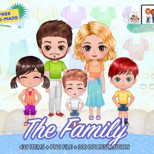 Chibi Family Portraits Clipart, Cute Family clipart, Boy and girls, mom and dad Mother, Father, Children, Teen Lovely clipart - CA338