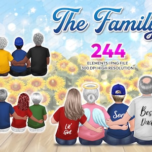 Family sitting Clipart PNG custom Family Portrait, Sitting Family, Parents Clipart, Gift Ideas, Customizable, Sublimation Design - CA273