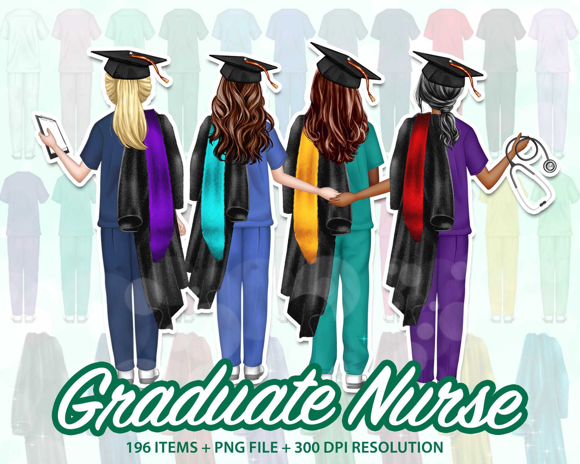 看護師卒業クリップアート、看護師クリップアート、看護師卒業生、看護師卒業ギフト、看護学生ギフト、新人看護師、看護学校卒業 -CA65 - Etsy 日本, image size:2000x1600