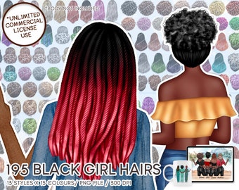 Black Girl Hairstyle Clipart, Black Women Clipart, Hair Colors Clipart, African American Clipart, Braid,Natural Hair Black Girl Clipart-CA75