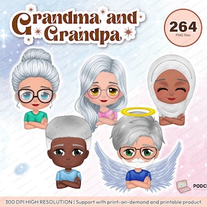 Cute Chibi Grandma, Grandpa clipart PNG, Old Couple clipart PNG, Grandparents clipart, Elderly couple, personalized clipart png - CA318