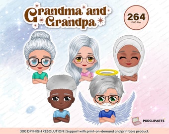 Cute Chibi Grandma, Grandpa clipart PNG, Old Couple clipart PNG, Grandparents clipart, Elderly couple, personalized clipart png - CA318