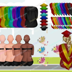2023 Graduation girl with family reunion clipart PNG, Last day of school with parent clipart PNG, Graduating girls with grandparent CA262 image 2